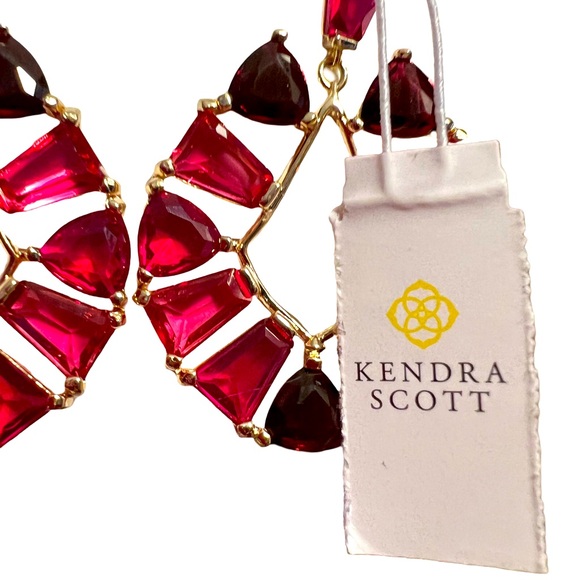 Kendra Scott NWT Stunning Pink Red Glass Gold Tone Blair Pierced Earrings (J145) - Picture 5 of 7